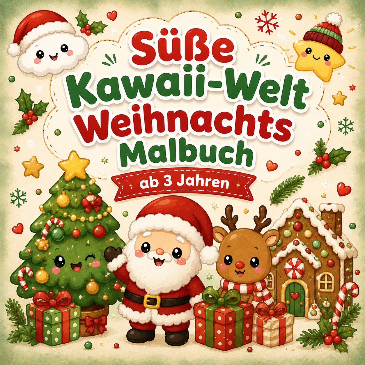 Buchcover: Süße Kawaii-Welt – Weihnachts-Malbuch ab 3 Jahren